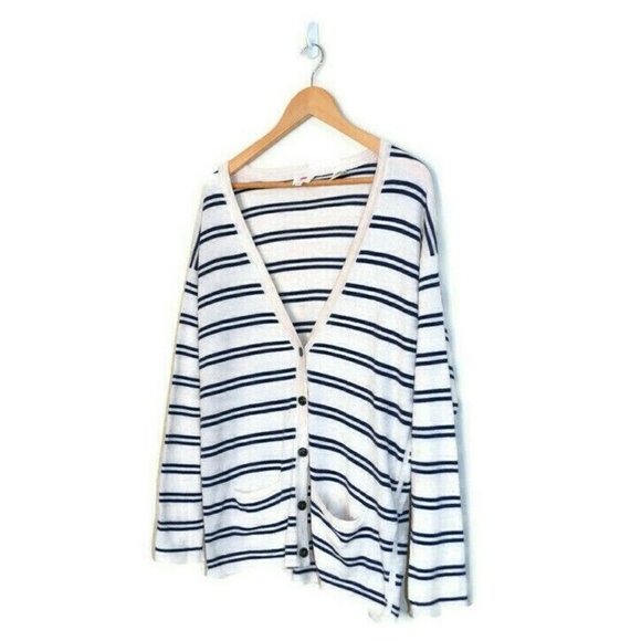 LEVIS Womens Lt Beige / Navy Stripe Button Up Soft Cotton Cardigan - Size M - Picture 3 of 6